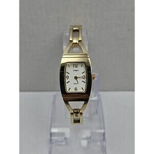 Timex Indiglo Women Gold Tone Rectangle Bracelet Watch New Battery T2J521 Quartz